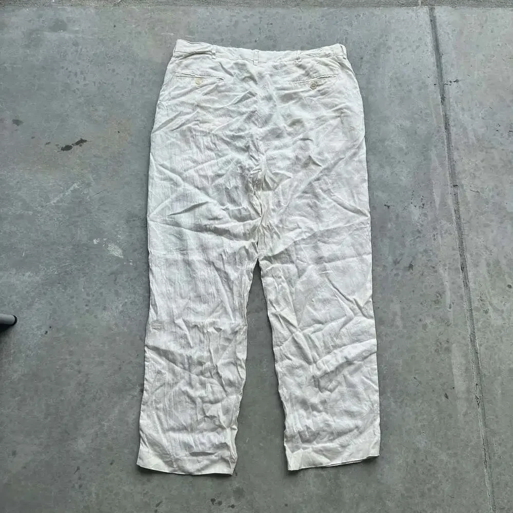 Polo Ralph Lauren Men's Cream Linen and Silk Blend Trousers Size 38/30”
